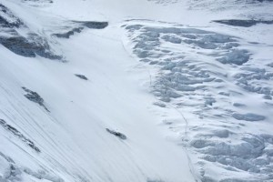 The trail on the Lhotse Face - just below the traverse to the 'Yellow Band' is where I turned back on May 5th